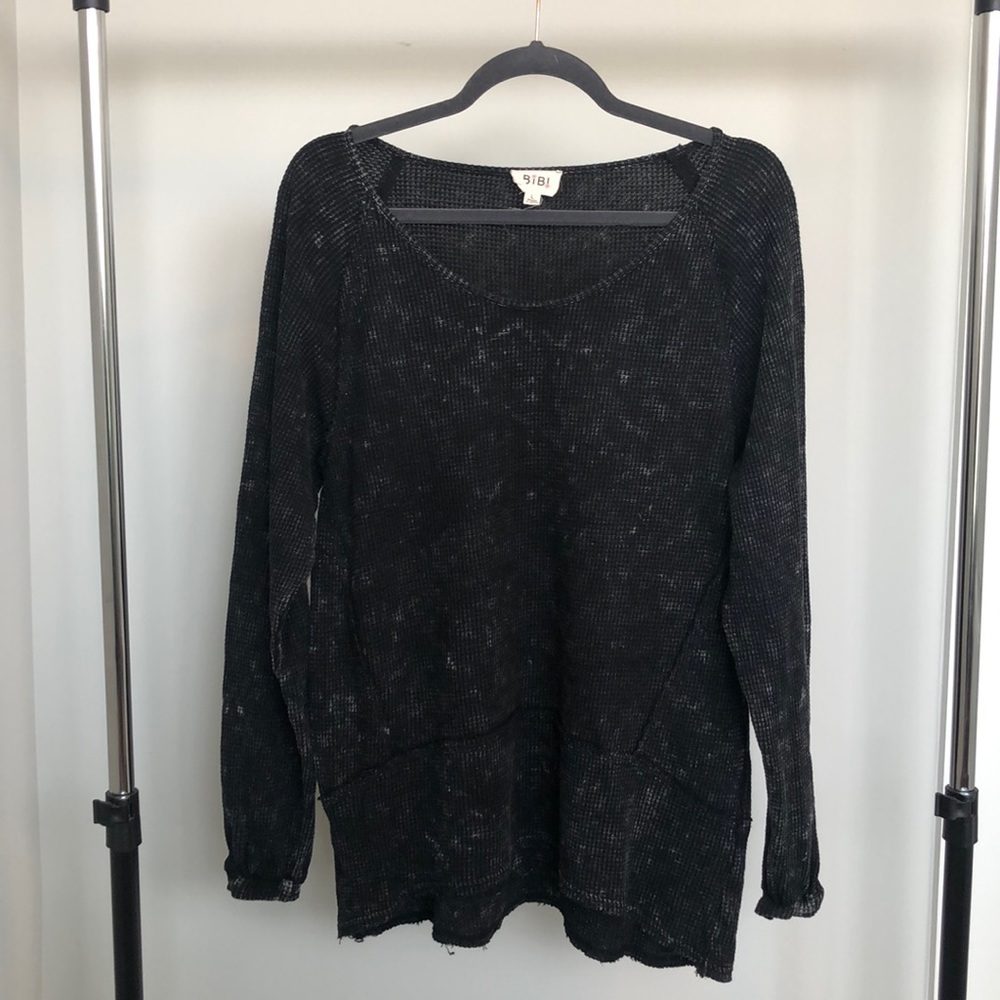 Black Acid Wash BiBi Waffle Knit Top